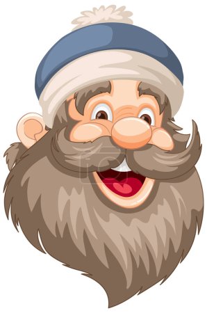 Ilustración de Hombre de dibujos animados sonriente con una gran barba y sombrero. - Imagen libre de derechos