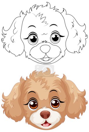 Illustration for Outlined and colored illustrations of a cute puppy - Royalty Free Image