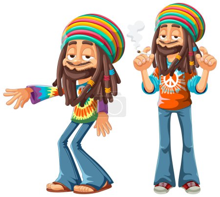 Illustration for Two poses of a happy Rastafarian man vector. - Royalty Free Image