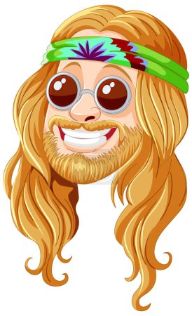 Illustration for Smiling hippie with sunglasses and headband vector. - Royalty Free Image