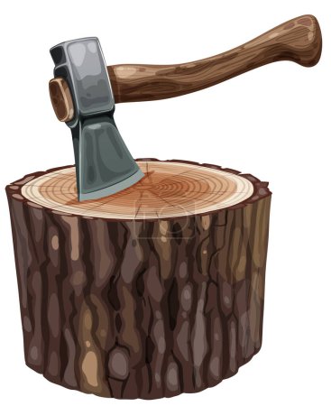 Illustration for Vector illustration of an axe stuck in wood. - Royalty Free Image