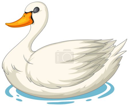 Vector illustration of a white swan floating calmly