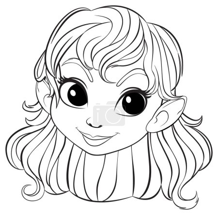 Ilustración de Arte de línea en blanco y negro de una linda chica elfa. - Imagen libre de derechos