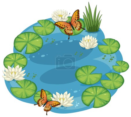Téléchargez les photos : Illustration vectorielle d'une scène paisible d'étang - en image libre de droit