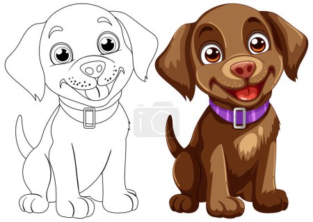 Téléchargez les illustrations : Deux chiens heureux illustrés dans le style de dessin animé - en licence libre de droit
