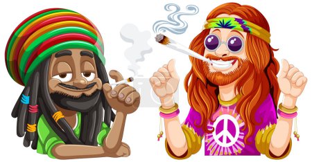 Ilustración de Dos personajes de dibujos animados disfrutando de un humo juntos. - Imagen libre de derechos