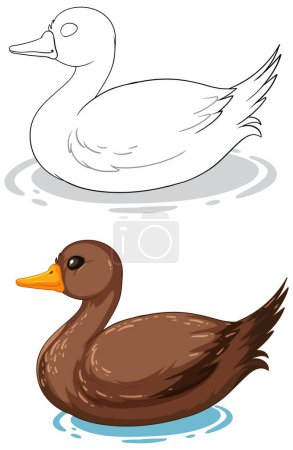 Two stylized ducks floating peacefully on water