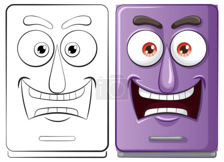 Illustration for Two cartoon smartphones with expressive faces - Royalty Free Image