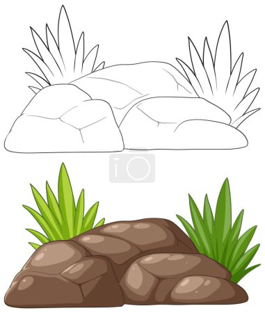 Stylized rocks and plants in a tranquil setting