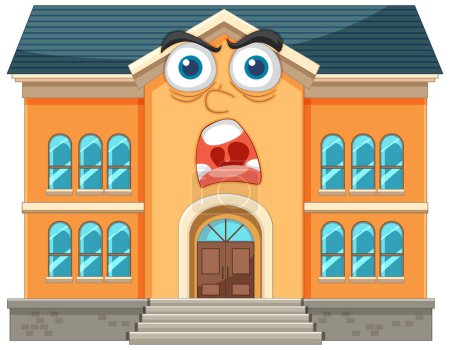 Téléchargez les illustrations : Illustration vectorielle colorée d'une maison avec les yeux et la bouche - en licence libre de droit