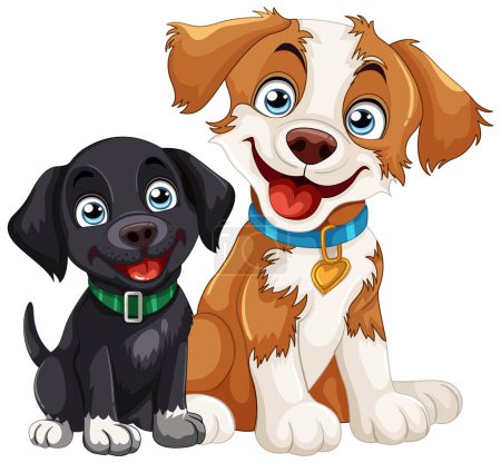 Illustration for Two cheerful dogs sitting together, smiling. - Royalty Free Image