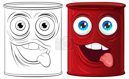 Illustration for Two cartoon cans showing playful expressions. - Royalty Free Image