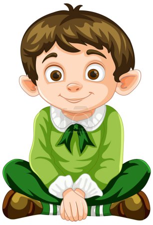 Téléchargez les illustrations : Illustration de dessin animé d'un jeune garçon heureux assis. - en licence libre de droit