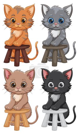 Téléchargez les illustrations : Quatre chatons mignons illustrés dans des couleurs vives - en licence libre de droit