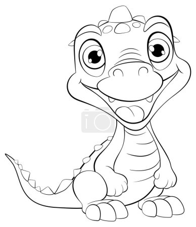 Ilustración de Ilustración en blanco y negro de un dinosaurio bebé feliz. - Imagen libre de derechos