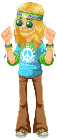 Illustration for Colorful hippie with peace sign and sunglasses. - Royalty Free Image