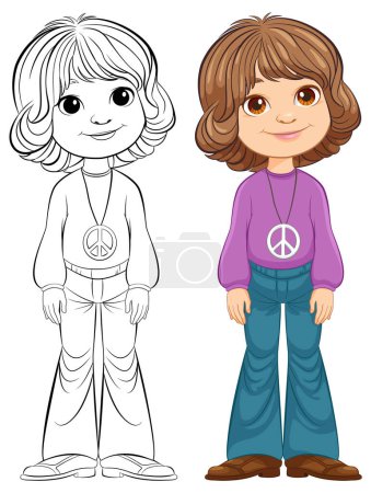 Téléchargez les photos : "Illustration vectorielle de fille avec symbole de paix." - en image libre de droit