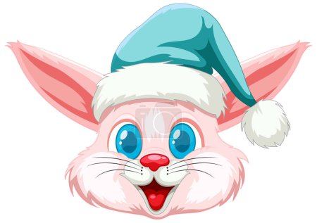 Illustration for Cute rabbit wearing a Christmas hat, smiling joyfully. - Royalty Free Image