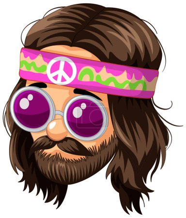Téléchargez les illustrations : Illustration colorée d'un hippie avec des lunettes de paix. - en licence libre de droit