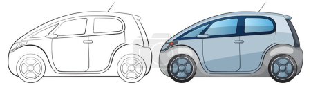 Illustration for Stylized electric vehicle in two color variations. - Royalty Free Image