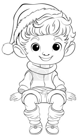 Illustration for Smiling elf character in Christmas-themed outfit. - Royalty Free Image