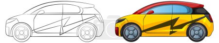 Téléchargez les illustrations : Illustration vectorielle d'une voiture du concept au design coloré. - en licence libre de droit
