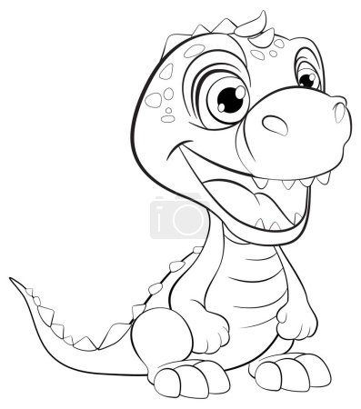 Ilustración de Un personaje de dinosaurio alegre en estilo vectorial. - Imagen libre de derechos