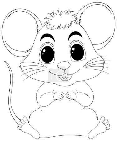 Illustration for Adorable smiling mouse in a simple line art style - Royalty Free Image