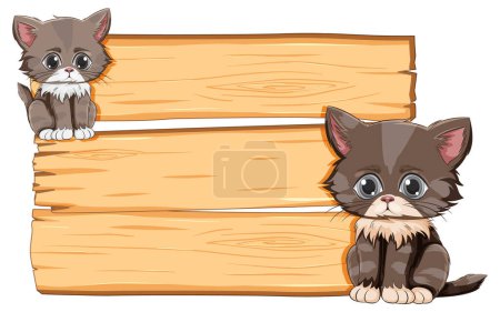 Téléchargez les photos : Deux chatons mignons illustrés à côté d'une caisse en bois. - en image libre de droit