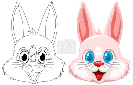 Téléchargez les illustrations : Dessin vectoriel du visage d'un lapin heureux. - en licence libre de droit