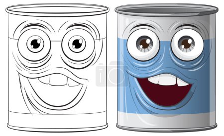 Illustration for Two animated cans with expressive faces - Royalty Free Image