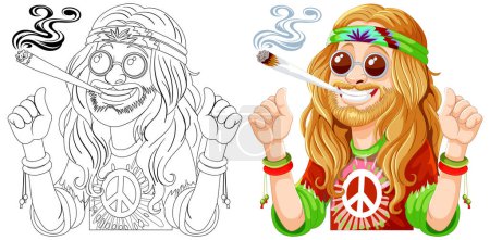 Colorful vector of a hippie with a peace sign shirt.