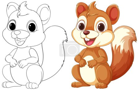 Téléchargez les illustrations : Illustration vectorielle d'un écureuil, coloré et contour. - en licence libre de droit