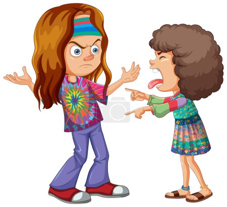 Cartoon illustration of children arguing passionately.