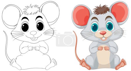 Téléchargez les illustrations : Deux adorables souris en noir et blanc et couleur - en licence libre de droit