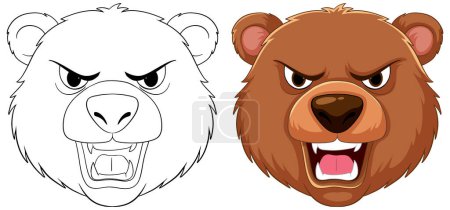 Ilustración de Dos osos de dibujos animados mostrando expresiones agresivas. - Imagen libre de derechos