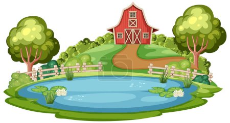 Illustration for Vector illustration of a serene farm landscape - Royalty Free Image