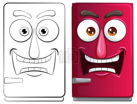 Téléchargez les illustrations : Illustration vectorielle de deux émotions de réfrigérateur de bande dessinée. - en licence libre de droit