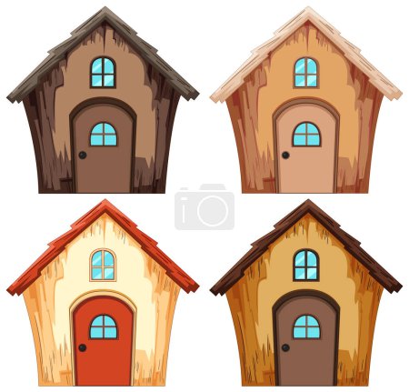 Téléchargez les illustrations : Quatre maisons fantaisistes dans des couleurs de dessin animé vibrantes - en licence libre de droit