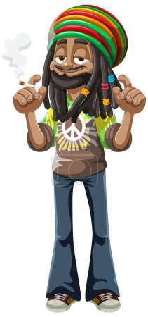 Cartoon of a Rastafarian man exuding peace and happiness.