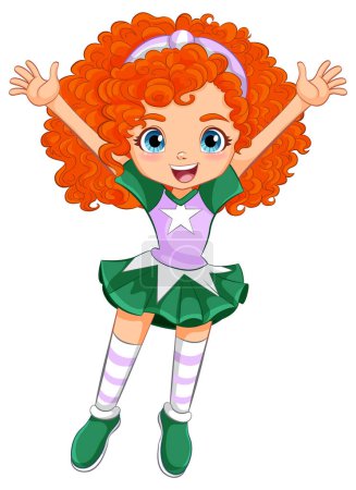 Illustration for Happy young girl with curly red hair celebrating. - Royalty Free Image