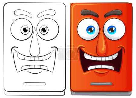 Illustration for Two cartoon smartphones showing different expressions. - Royalty Free Image