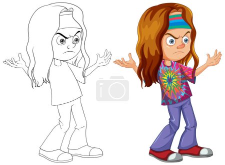 Illustration for "Vector illustration of a girl with a puzzled expression." - Royalty Free Image
