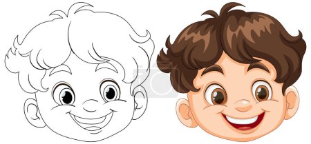 Téléchargez les illustrations : Transformation vectorielle du visage d'un garçon du croquis à la couleur - en licence libre de droit