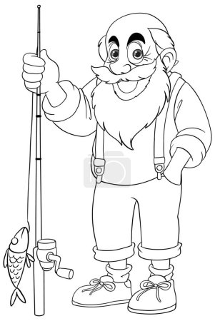 Illustration for Smiling cartoon fisherman holding a fishing rod and fish. - Royalty Free Image