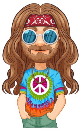 Illustration for Colorful hippie with peace sign and sunglasses - Royalty Free Image