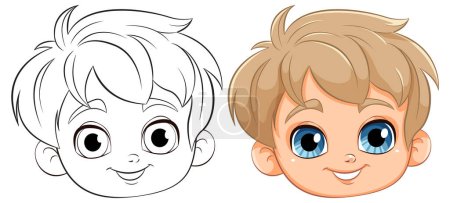 Illustration for Vector illustration from line art to colored face - Royalty Free Image