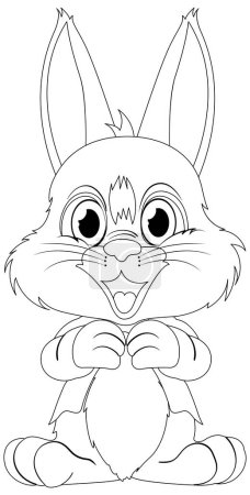 Illustration for Line art of a cheerful, sitting cartoon rabbit. - Royalty Free Image
