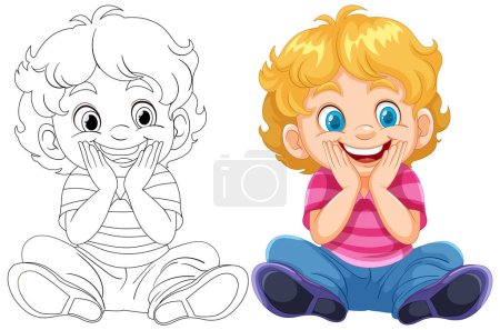 Ilustración de Ilustración vectorial de un alegre niño de dibujos animados - Imagen libre de derechos