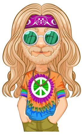 Illustration for Colorful hippie character promoting peace and love. - Royalty Free Image